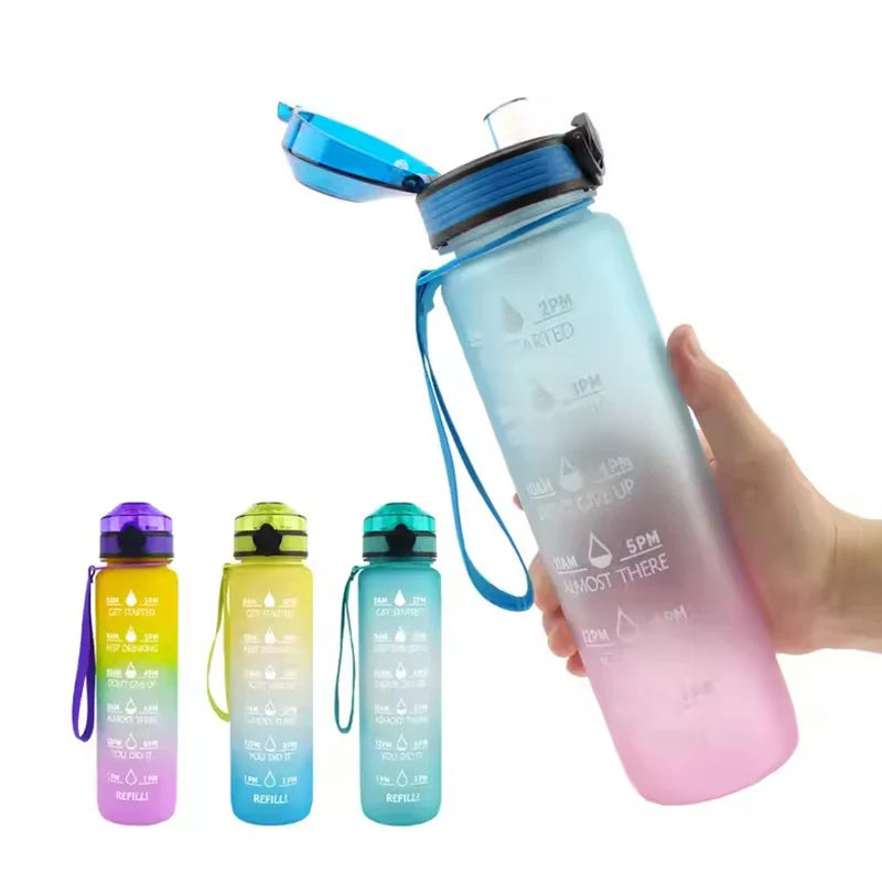 Custom Logo 32oz Gradient Effect Gym Water Bottles Lockable Flip Top Lid Fitness Cups 1000ml Capacity Bottle Sport