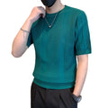 Summer Solid Color Knitted Pullover Casual Crew Neck Breathable Knitted T-shirt Knitted Sweater for Men