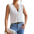Women's Summer Casual Tank Tops Loose Sleeveless V-Neck Vest Custom Solid Color Pleated Knitted Woven Ramie Fabric