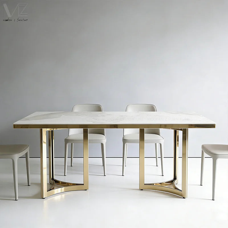 Modern Luxury Golden Stainless Steel Dinning Table Home Furniture Dining Table With Marble Top for Dining Room