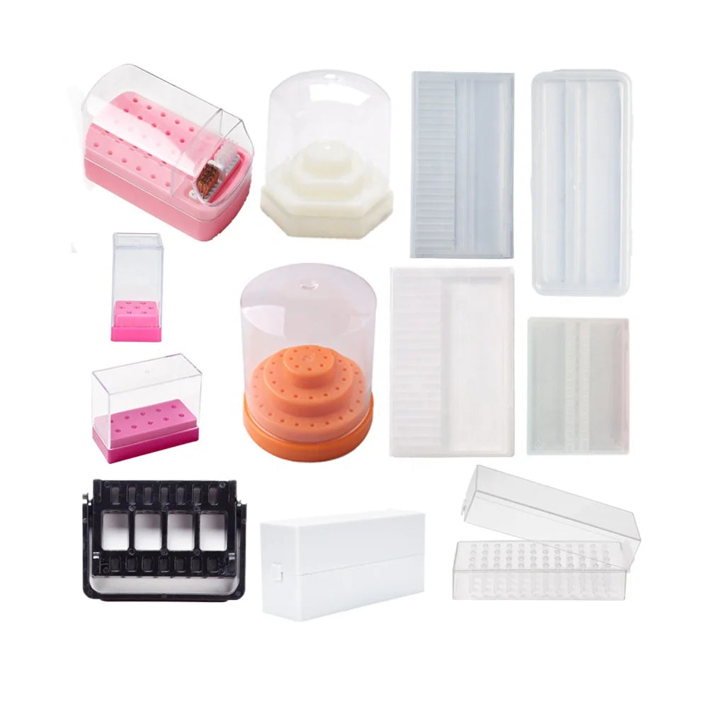 Professional Nail Drill Bit Storage Box Assembly Plastic Nail Drill Bits Cleaning Box Drill Bit Display Holder Tools