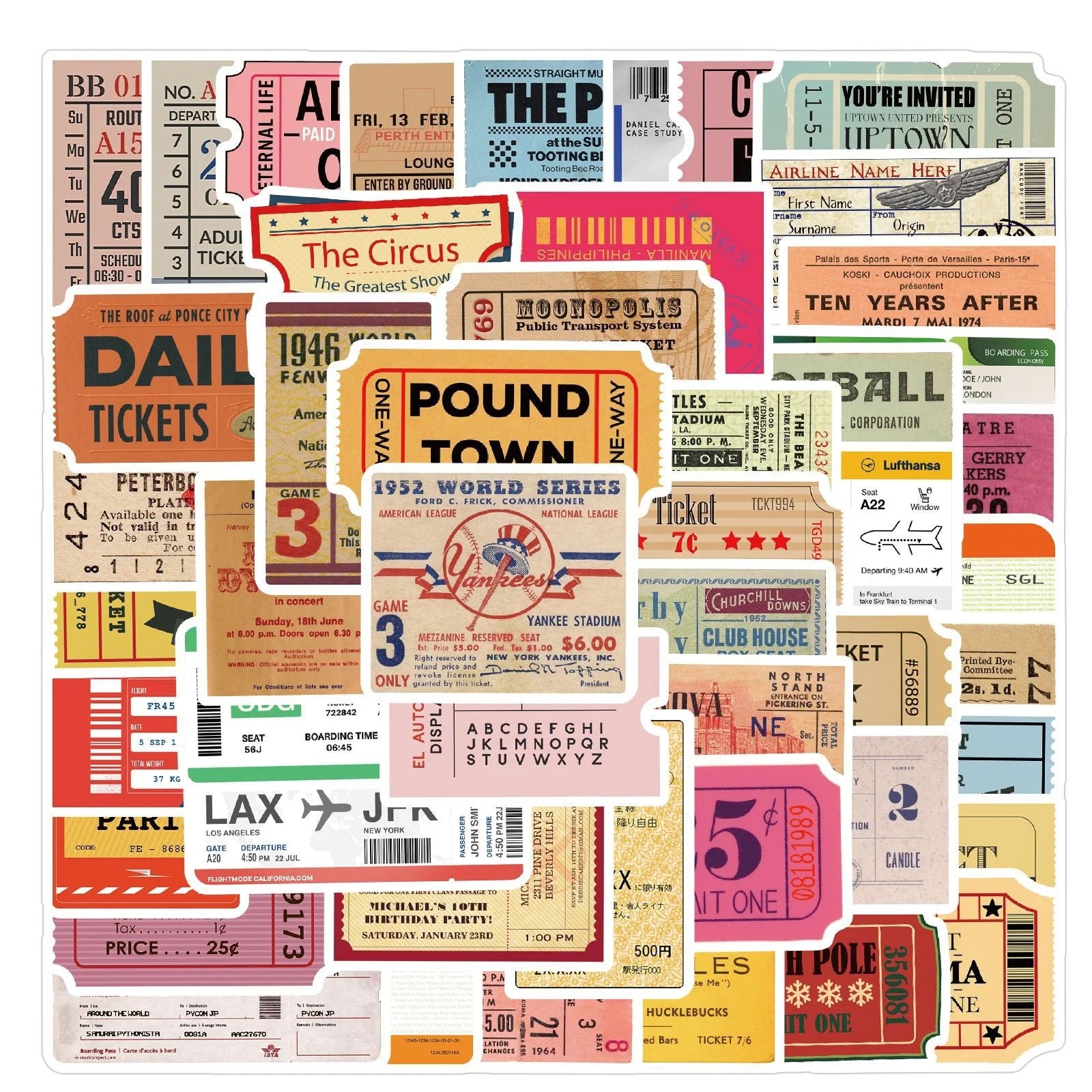 50Pcs Retro Air Ticket Funny Notebook Diy Decor Stickers For Travel Diary Decorative Girl Washi Label Sticker Decor
