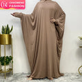 6198# Solid Color Batwing Sleeves With Hoodies Elegant Prayer Women Abaya Dress Eid Modest Khimar Hijab Abaya