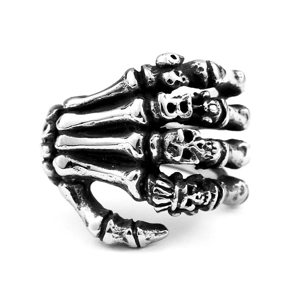 OAHLAN Fashion Jewelry Wholesale Punk Style Skeleton Hand Bone Stainless Steel Rings for Men
