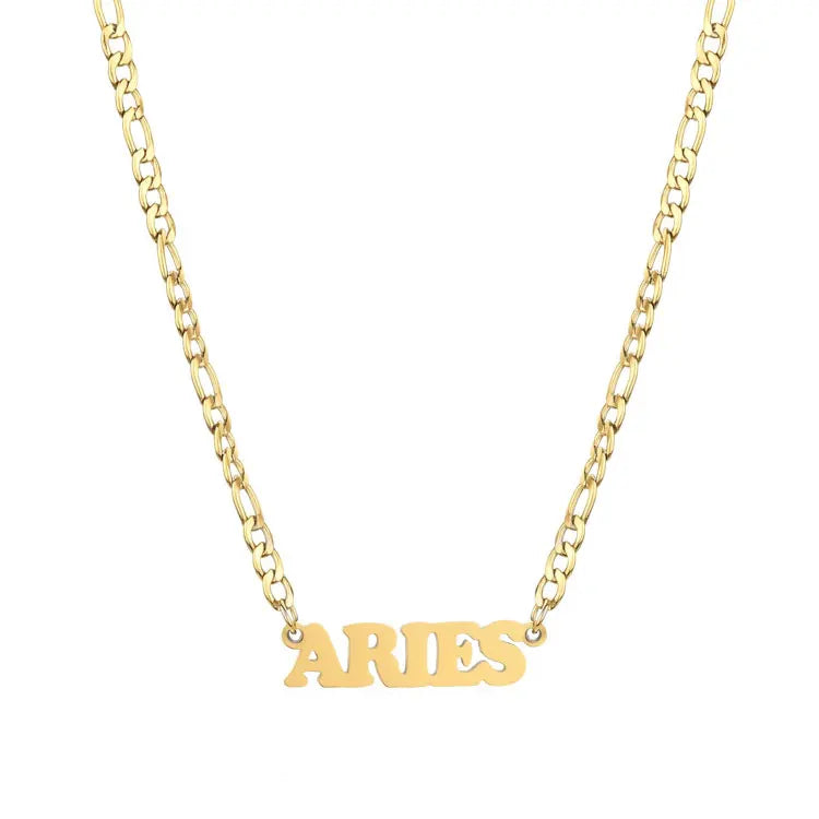 SC Fashion 18K Gold Plated 3:1 NK Cuban Chain Horoscope Necklace Classic Stainless Steel Zodiac Sign Necklace for Women Men