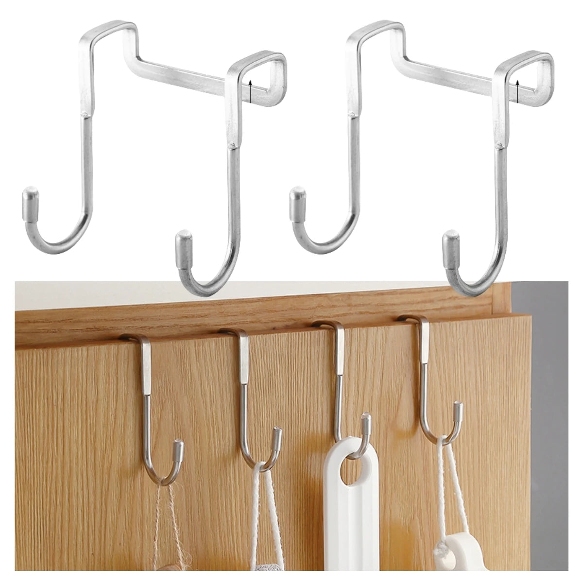 Stainless Steel Hook Kitchen Bathroom Cabinet Door Silvery Type Coat Towel Storage Hanger Door Storage Rack