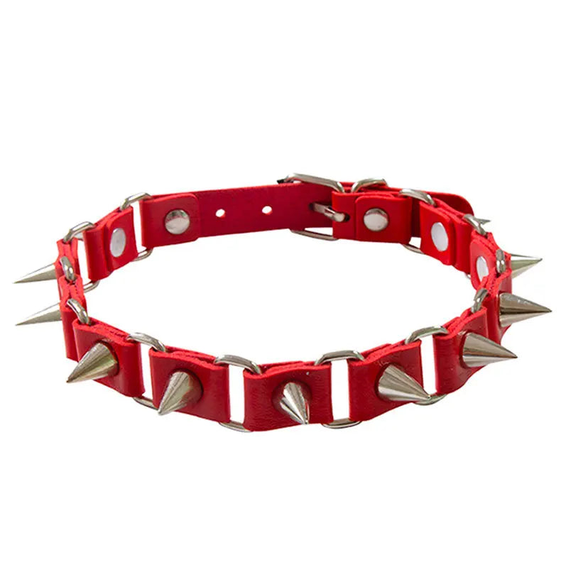 AA00850 Punk Leather Spike Choker Necklace for Women Men Vintage Cool Big Rivet Choker Goth Necklaces Jewelry Accessories