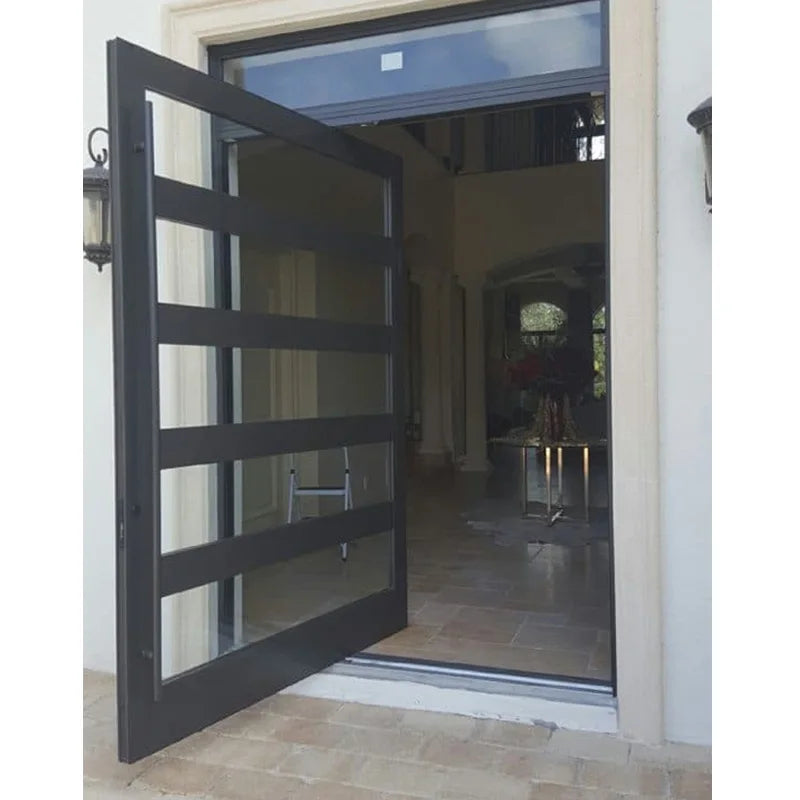 China Manufacturer Custom High End Aluminum Pivot Doors for House Contemporary Black Aluminum Exterior Door With Glass