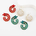 2023 Fashion Diamond Leaf Flower Earrings Bling Rhinestone Crystal Leaves C Shaped Stud Earrings Women
