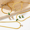 Wide Snake Bone Chain with Diamond Three-piece Set Women's Zircon New Jewelry Bracelet Necklace Earrings Set