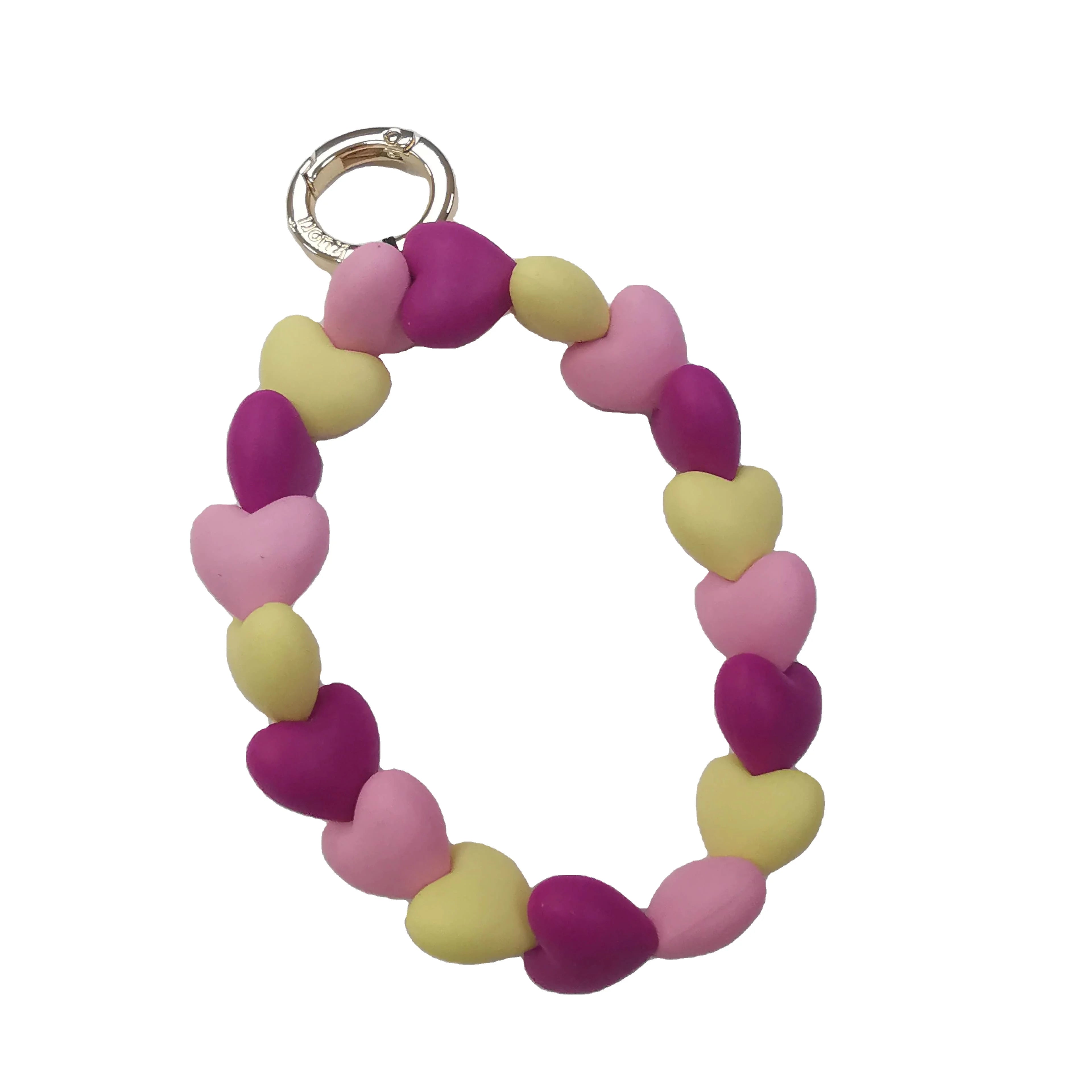 VMacarons Pastel Colour Heart Silicone DIY Beads Cell  Mobile Phone Wrist Strap for Women
