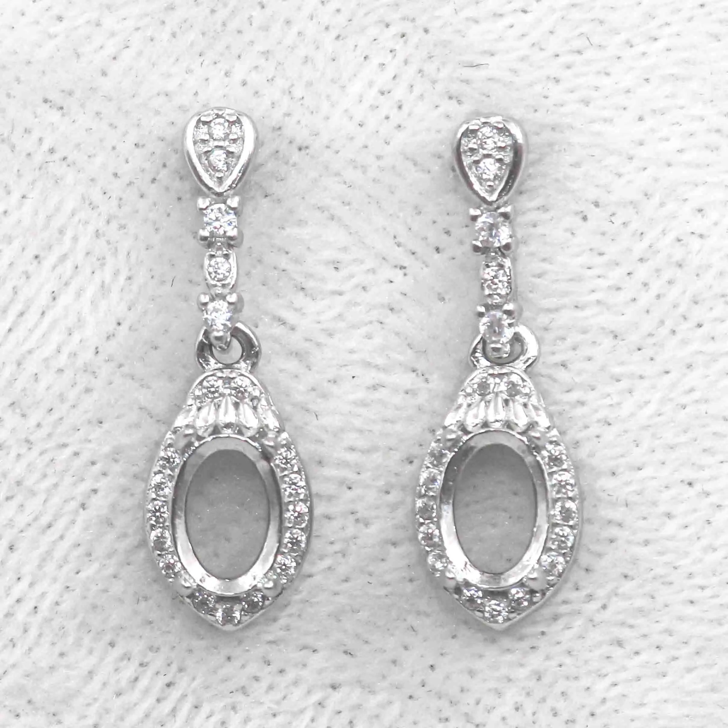 Sterling Silver 5*7mm Semi Mount Earrings Frame Empty Support Blank Claws Setting S925 Base Without Center Stone for DIY Inlay