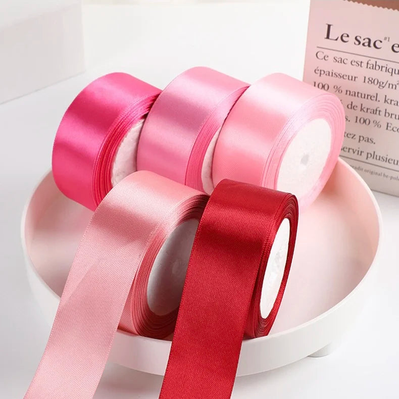 Wholesale 4 cm 25 Yards Solid Color Single Face Satin Ribbon Silk Gift Ribbons Polyester Ribbon Roll