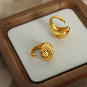 Chic 18k Gold Plated Striped Waterdrop Ring Women Wedding Statement Stainless Steel Chunky Large Ring Bijoux Acier Inoxydable