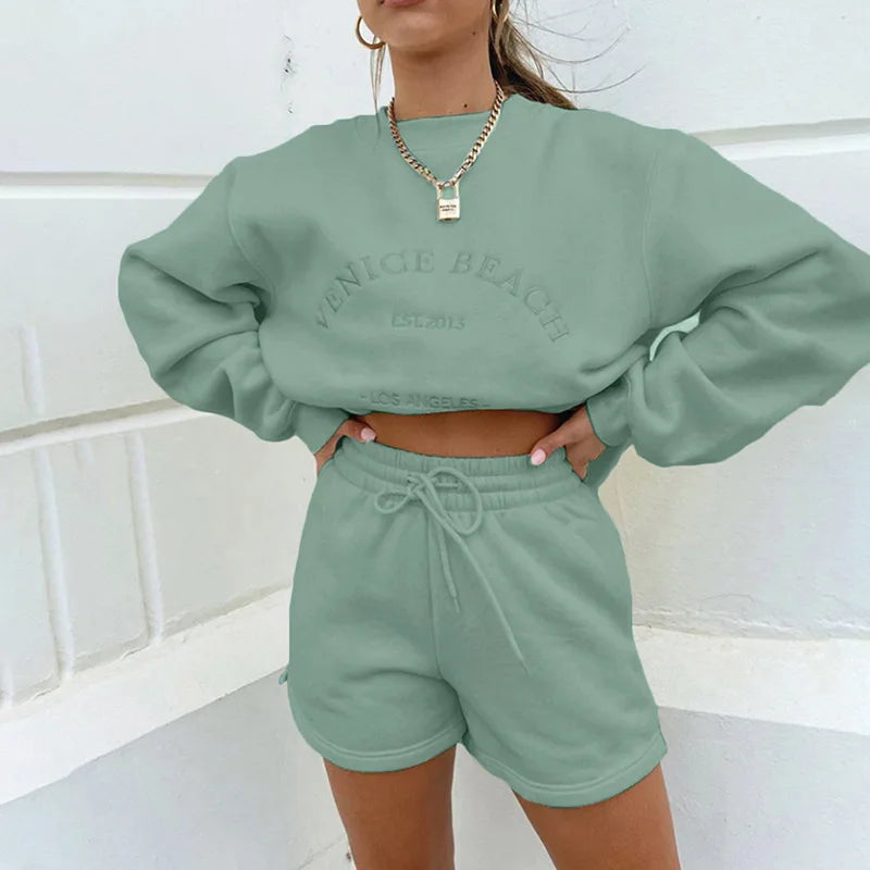 Custom Letter Embroidered Fleece Thick Loose Casual Sweatshirt and Jogger Set 2pcs Tracksuit