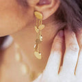 Wholesale Trendy Waterproof Fashion Lock Statement Stainless Steel Round Disc Beads Tassel Earring Women 7cm Long