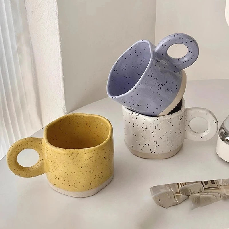 Wholesale Porcelain Splash Ink Coffee Mug with Big Ear Spotted Design Lover's Handle for Party or As Homemade Gifts