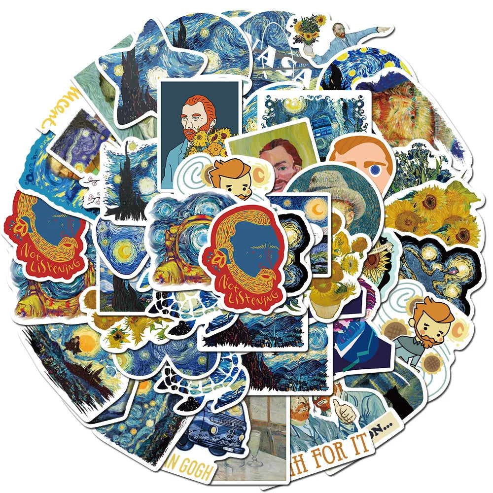 40Pcs Van Gogh Works Oil Painting Stickers Decorative Label for Luggage Laptop Guitar Notebook Skateboard PVC Waterproof Sticker