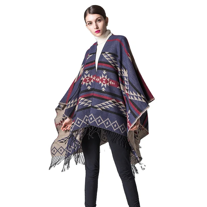 European Style Pattern Print Tassel Thickened Cashmere Shawl Scarf Autumn Travel Capes Pashmina Shawls Ponchos