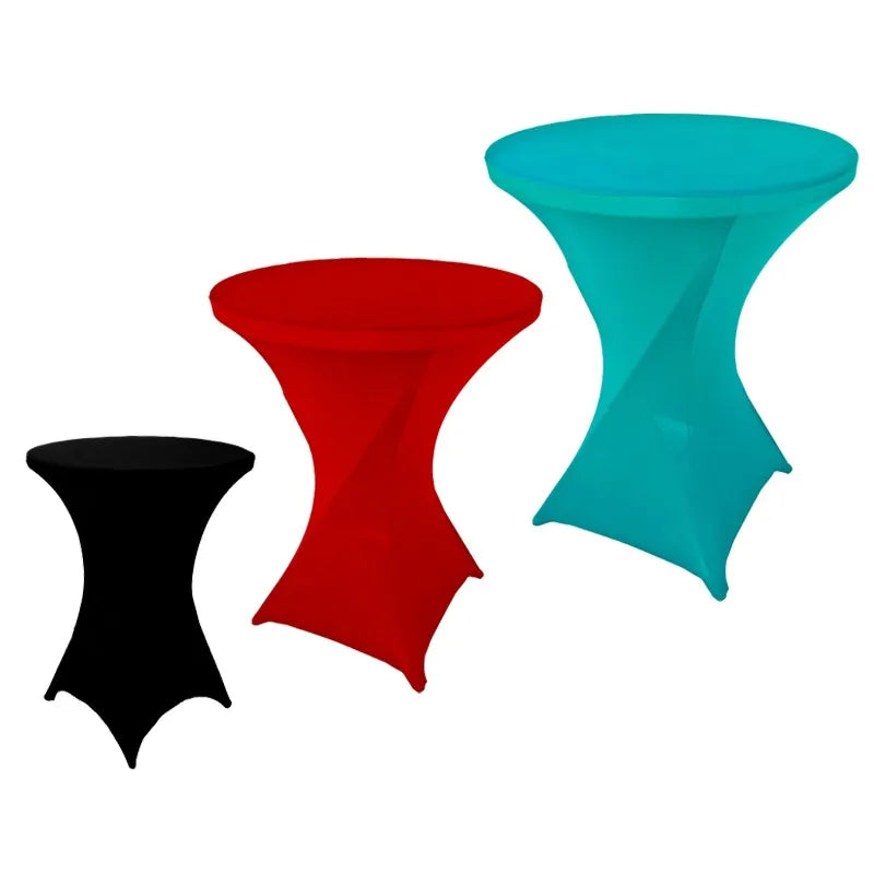 Custom Logo Party Round Promotion Tradeshow Exhibition Stretch Spandex Table Covers 24 Colors Solid Color Knitted