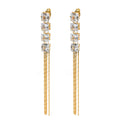 Superior Sense Stainless Steel Gold Plated White Crystal Cubic Zircon Long Tassel Women Earrings
