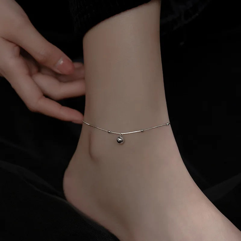 Bijoux Wholesale 925 Sterling Silver Snake Chain Glossy Ball Beads Anklet