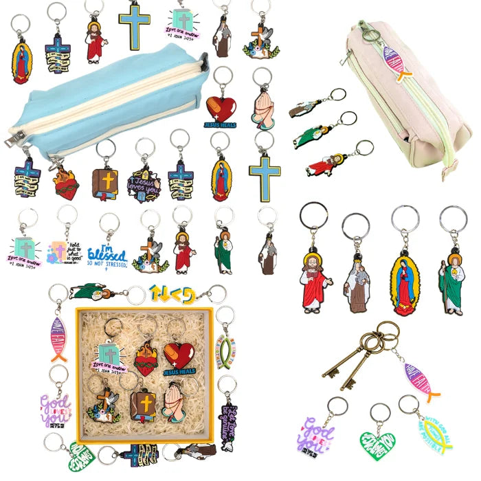 Budget-Friendly Christian Keychain Holy Cross and Saint Pendant Soft PVC Keyring for Bulk Orders and Faith-Based Gifts