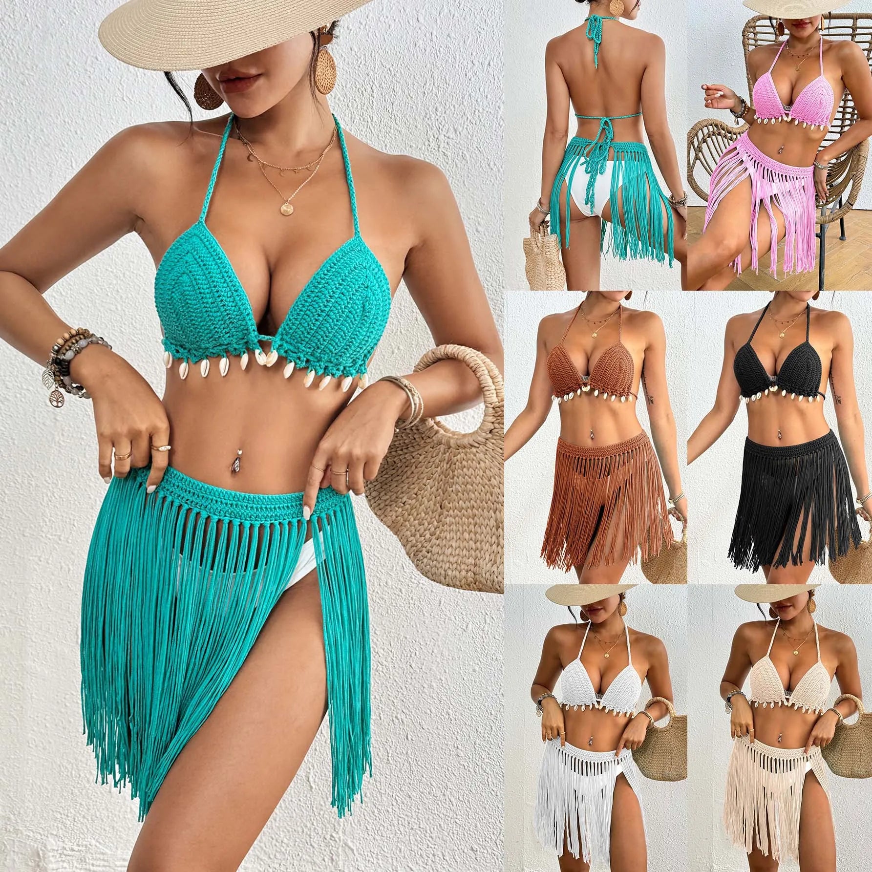Crochet Tassel Sexy Knit Swimsuit Suit Beach Bathing Seashell Accessories Exquisite Elegant Bikini
