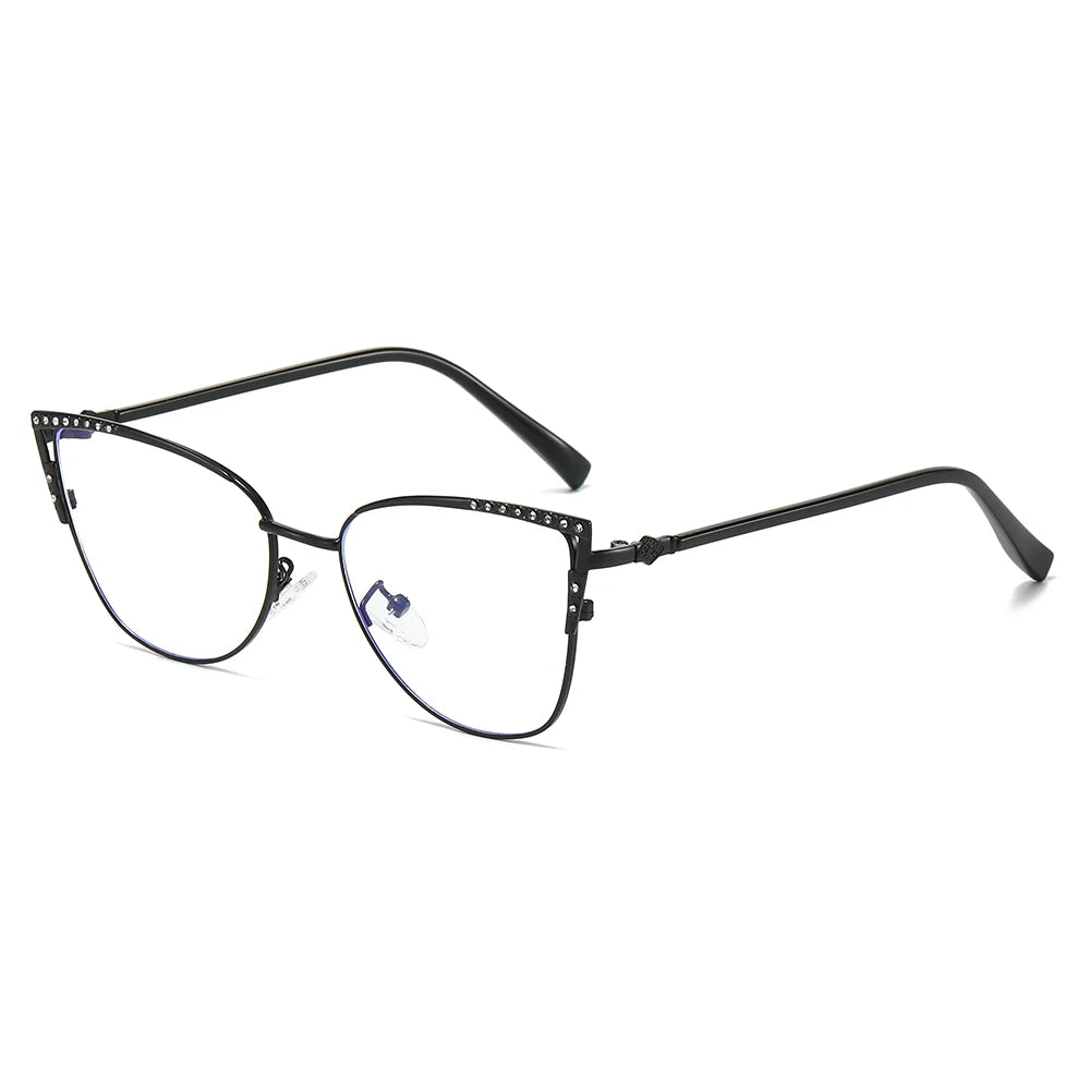 Anti Radiation Men Women Diamond Blue Light Blocking Metal Cat Eye Spectacle Frames Eyebrow Women Optical Crystal Eyeglasses