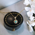 Vintage SImple 14K Gold Plating Pure 925 Sterling Silver Round Small Turquoise Pendant Necklace for Women Girls