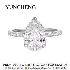 Classic 18K Gold Plated Engagement Ring 5A 8A Ice Cut White Pear Cubic Zircon 925 Sterling Silver Women Rings Wedding Jewelry