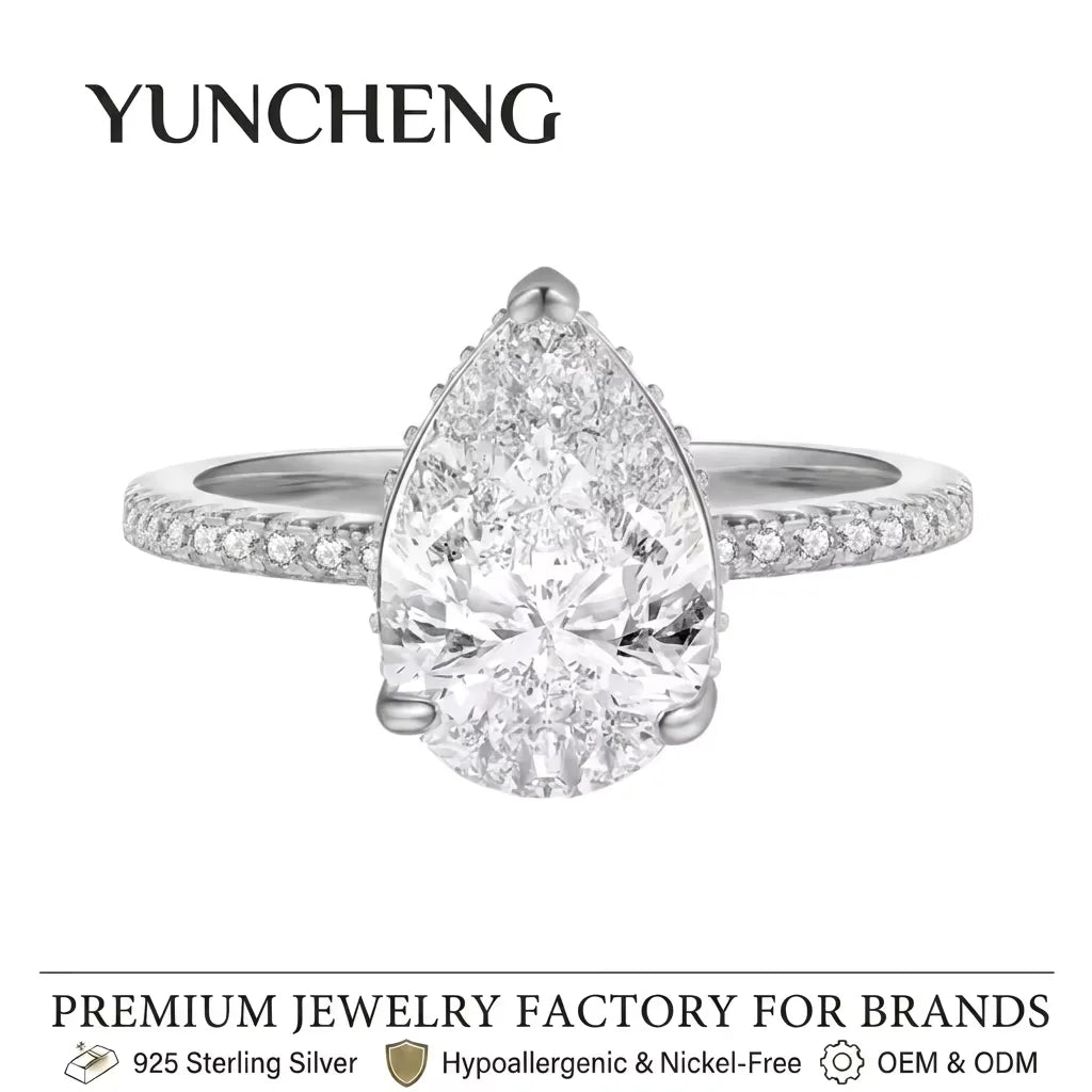 Classic 18K Gold Plated Engagement Ring 5A 8A Ice Cut White Pear Cubic Zircon 925 Sterling Silver Women Rings Wedding Jewelry