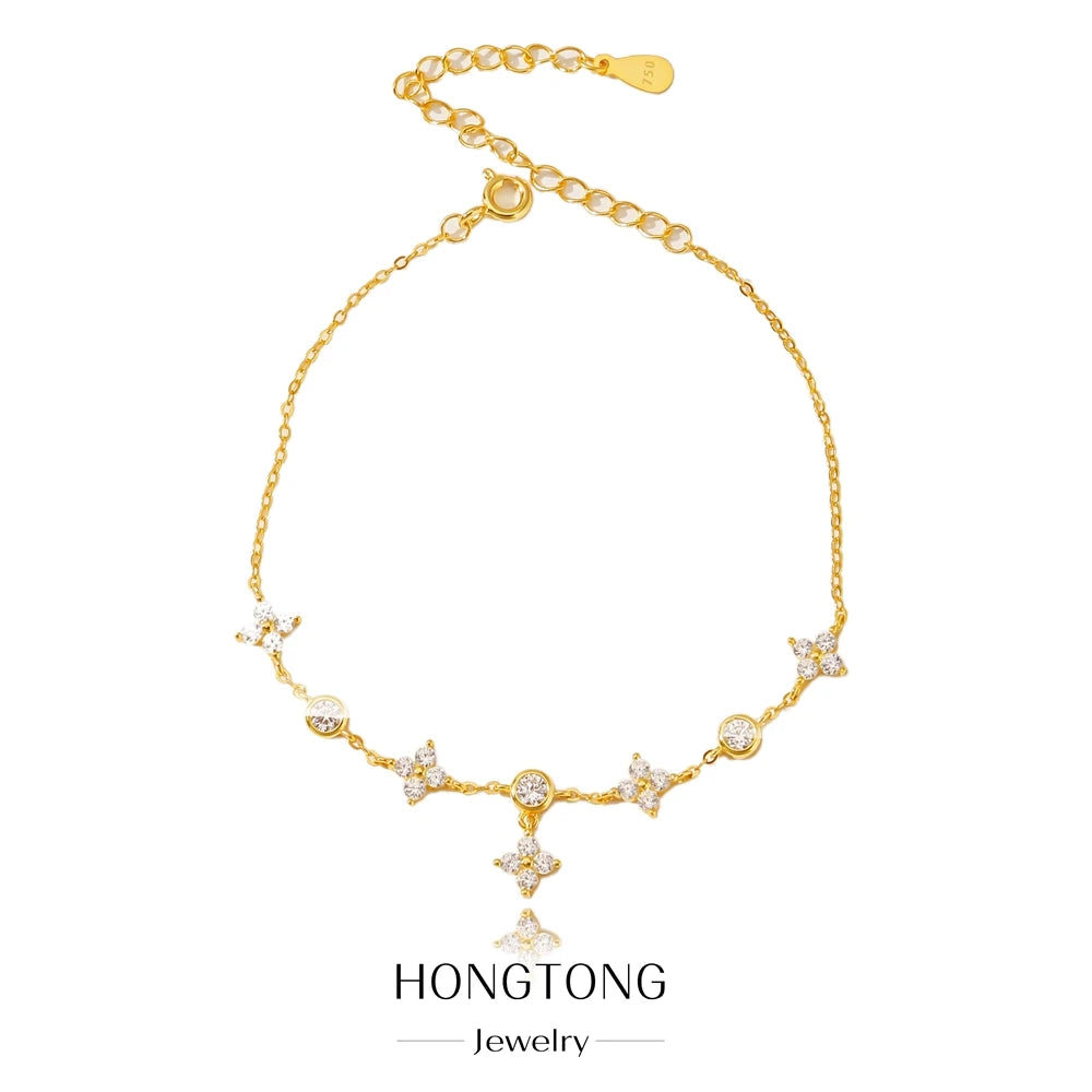 Hongtong 925 Sterling Silver Shiny Zircon Fine Charm Bracelet Latest Design Delicate Jewelry for Valentine's Day Gifts