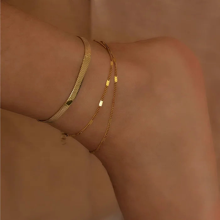 New Design Stainless Steel Herringbone Chain Anklet 18K Gold Color Charm Bracelet/ Anklet for Women