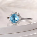 Round Natural Blue Aquamarine With Diamond Gemstone Engagement Genuine 18k Gold Rings for Women Jewelry