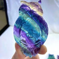 7.5cm Rainbow Fluorite Owl Figurine Natural Crystal Healing Stones Carved Crafts for Gifts