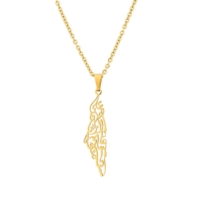 18K Gold Plated Stainless Steel Israel Map Necklace Naver Fade Palestine Flag Pendant Necklace Fine Jewelry for Women Man