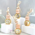 100pcs Empty Hanging Freshener Pendant Car logo Vent air Wooden Screw Cap Matte Engraving Glass Perfume Diffuser Bottle