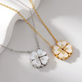 Daidan Clover Heart Sterling Silver Gold Plated Zirconia Four Leaf Clover 18K Magnetic Shell Necklaces