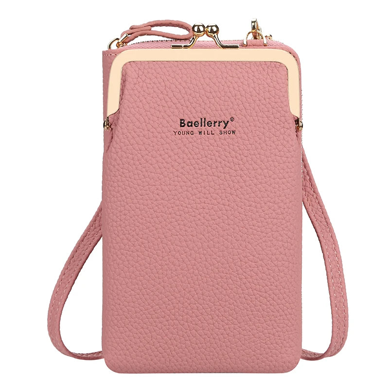 Baellerry New Fashion Litchi Pattern Women's Multi-function Long Clutch Wallet With Shoulder StrapIn Stock Lady Cell Phone Bag