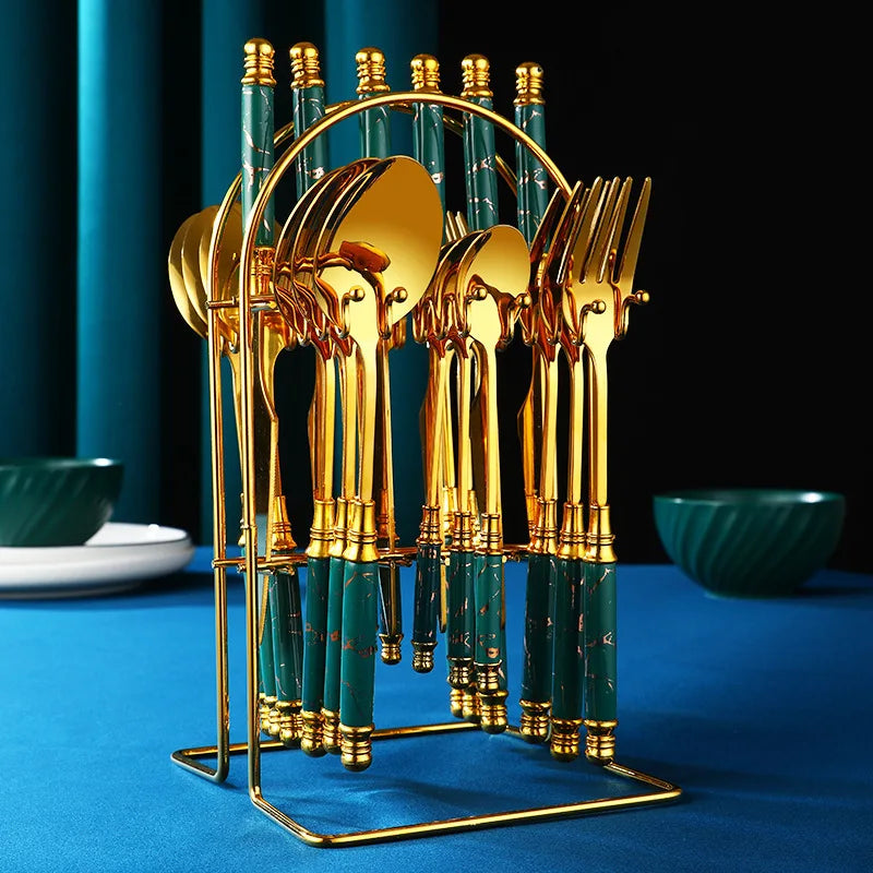 Gift Boxes Hanging Stainless Steel Cutlery Knife Fork Spoon Set 24pcs Flatware Sets With Metal Stand