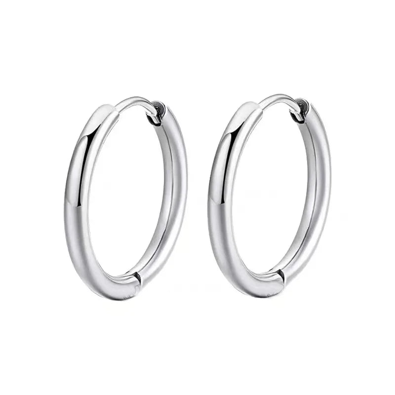 Rainbowking 925 Sterling Silver Earrings Simple Solid Circle Glossy 18K Gold Plated Hoop for Weddings Men and Women