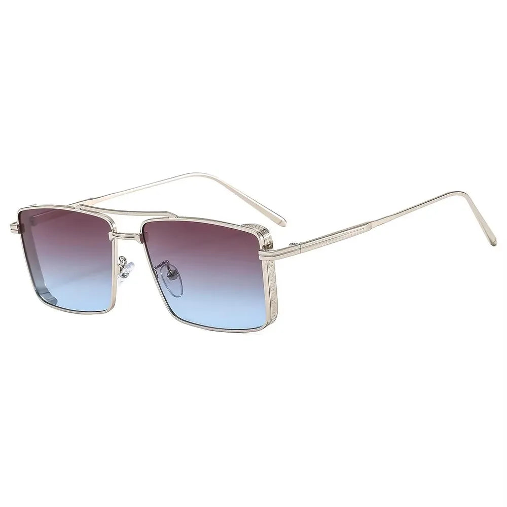 Retro Metal Gradient Frame Sunglasses with UV400 Protection Light Weight Outdoor Driving Vintage Rectangle Men Sunglasses
