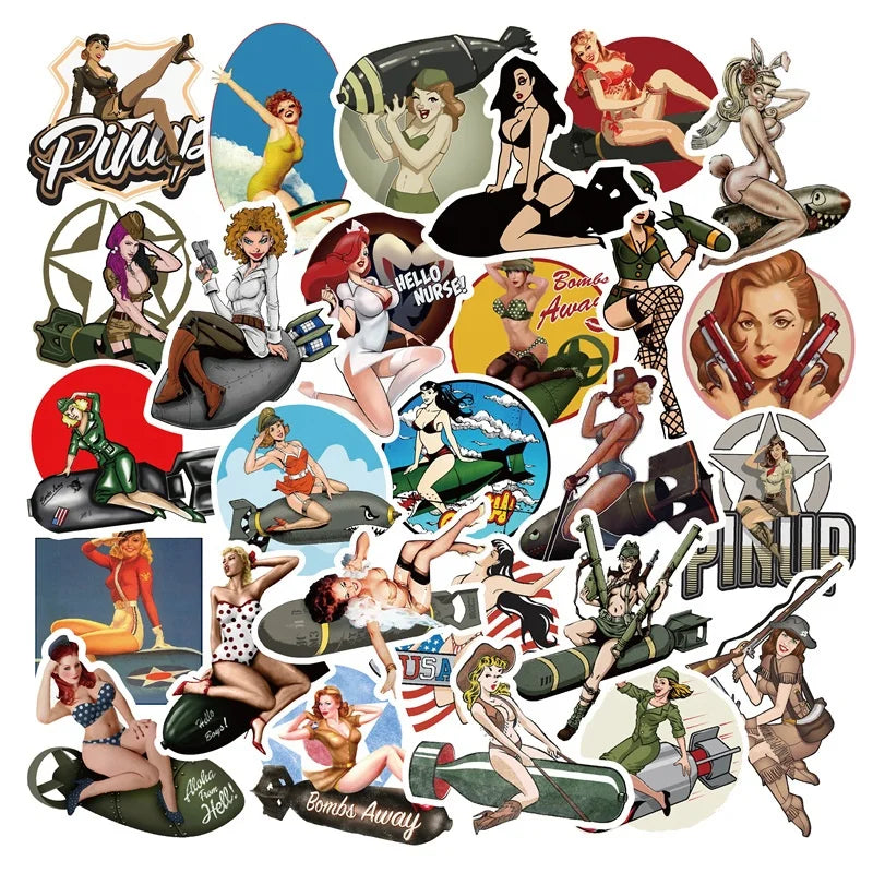 50Pcs Pinup Girl Lady Sexy Woman Graffiti Washi Label for Wall Table Notebook Phone Car Bike Helmet Skateboard Stickers
