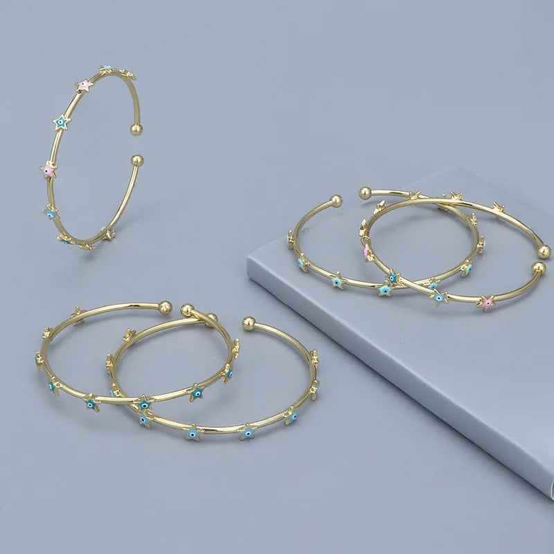 Luxury Gold Plating Enamel Evils Eyes Star  Gold Plated Oil Drop Colorful Eyes Bangle