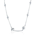 925 Sterling Silver Sparkling Moon & Star Pendant Choker Necklace Elegant Celestial Jewelry Gift for Women SCN272