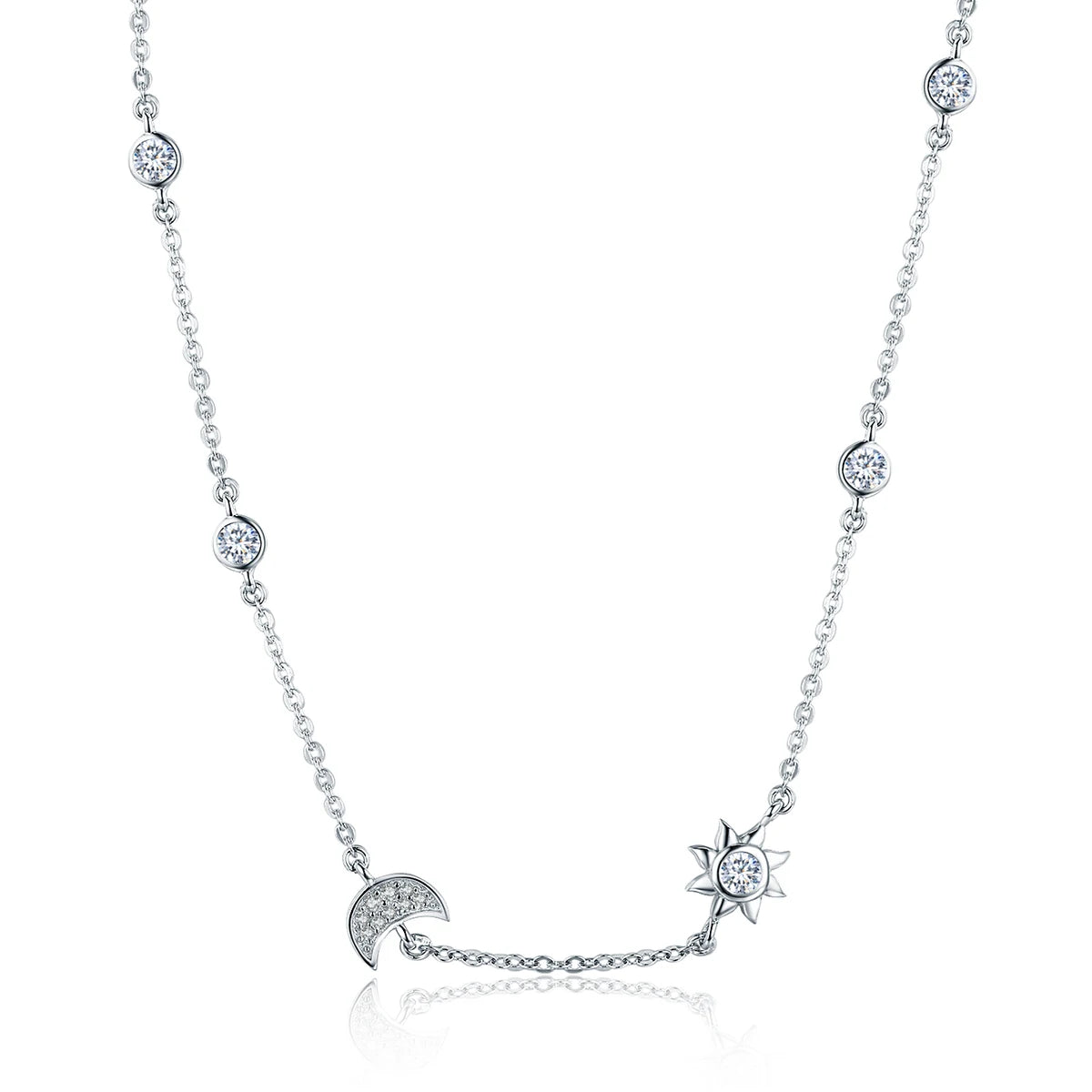 925 Sterling Silver Sparkling Moon & Star Pendant Choker Necklace Elegant Celestial Jewelry Gift for Women SCN272