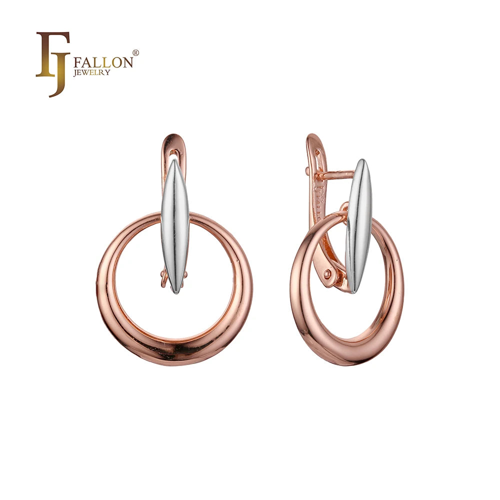 FJ Fallon Fashion Jewelry Circle Simplisist Drop Earrings Plated in 585 Rose Gold Two Tone Brass Based