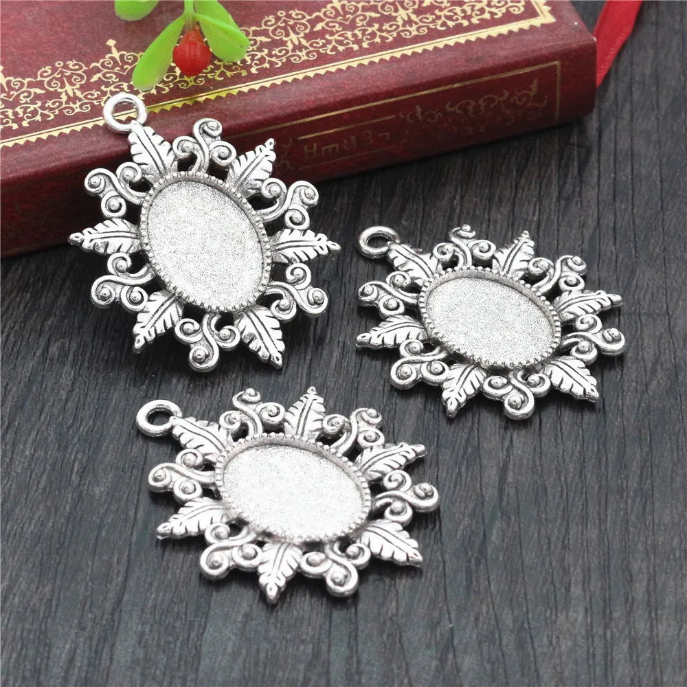 13x18mm Inner Size Oval Antique Silver Plated Bronze Black Cameo Cabochon Base Setting Charms Pendant Necklace Findings