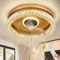 Gold Crystal Ceiling Lamp with Retractable Fan and Chandelier Lighting Remote Control Mode